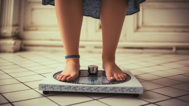 Zdjęcie kobieta mierzy swoją wagę na podłodze
