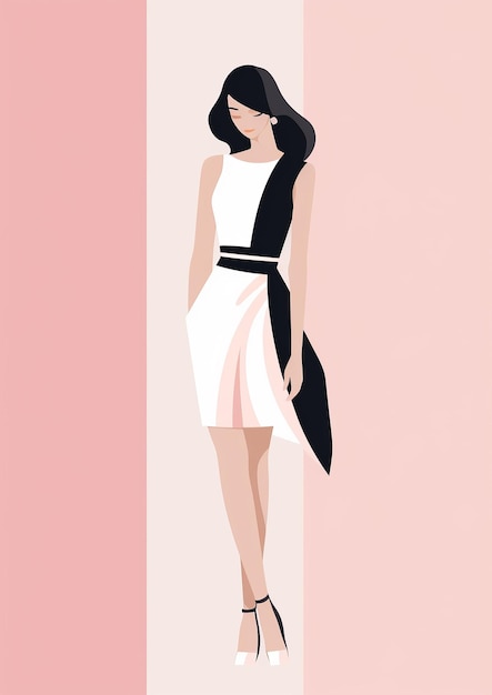 Zdjęcie kobieta mody 2d płaska minimalna ilustracja wektorowa różowe tło do projektowania plakatów