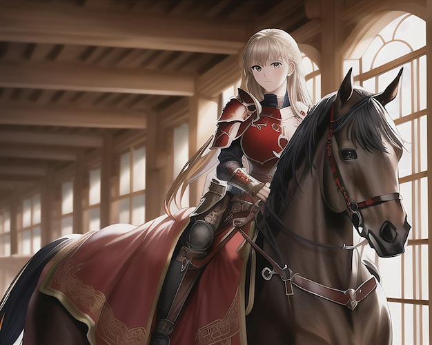 Kobieta na koniu w czerwonej sukience