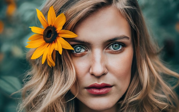 Kobieta na zdjęciu z kwiatami