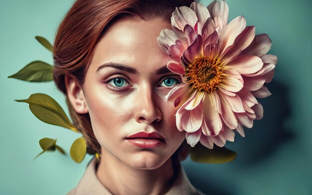 Zdjęcie kobieta na zdjęciu z kwiatami