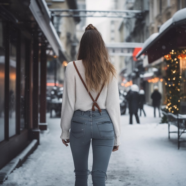 Kobieta na zimowej ulicy