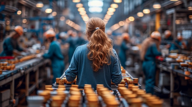 Zdjęcie kobieta nadzorująca linię montażową fabryki