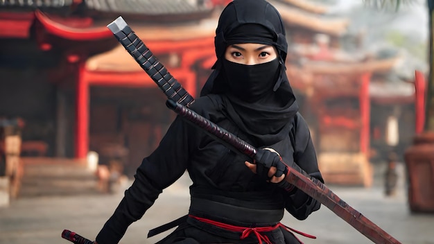 Zdjęcie kobieta ninja bardzo ładne tło