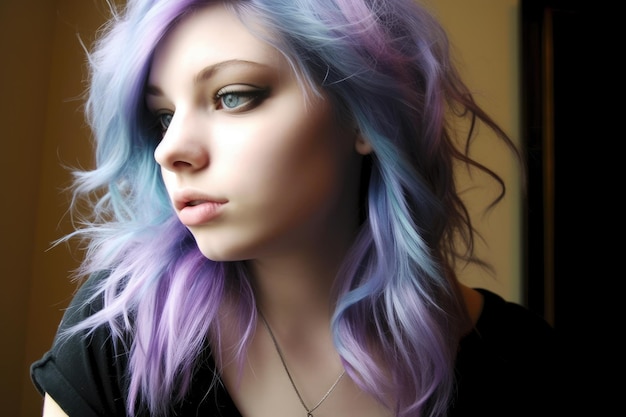 Kobieta o fioletowych włosach