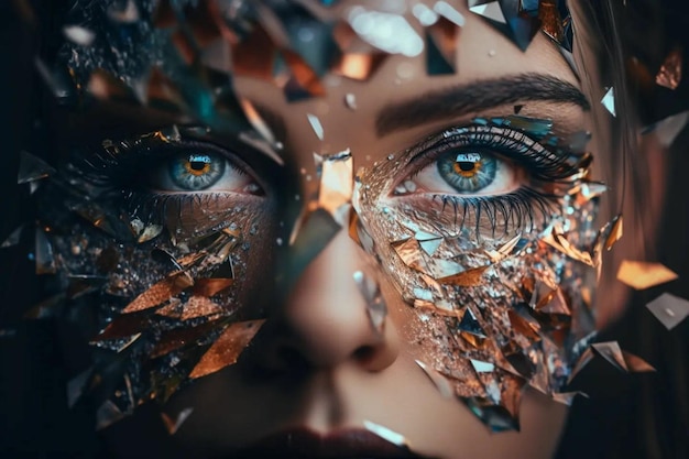 Kobieta o niebieskich oczach i lustrze na twarzy
