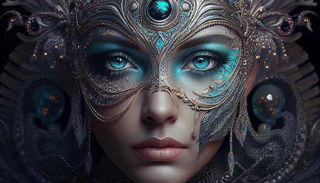 Kobieta o niebieskich oczach i masce