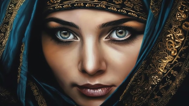 Kobieta o niebieskich oczach i niebieskim szaliku