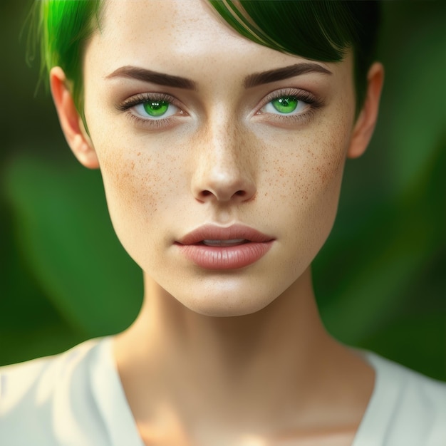 Zdjęcie kobieta o zielonych oczach i zielonych oczach
