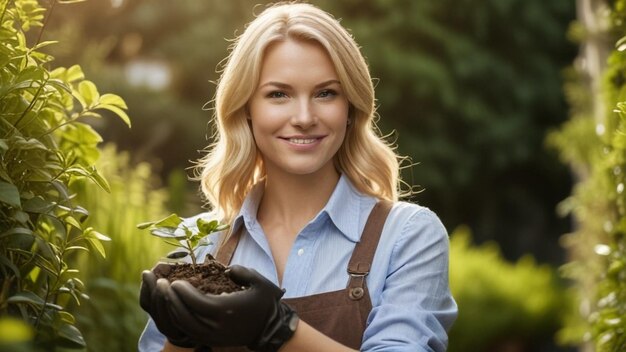 Kobieta ogrodnicza odbudowuje rośliny w szklarni rolniczej sadzi sadzonki zbiera bazylię i tomę