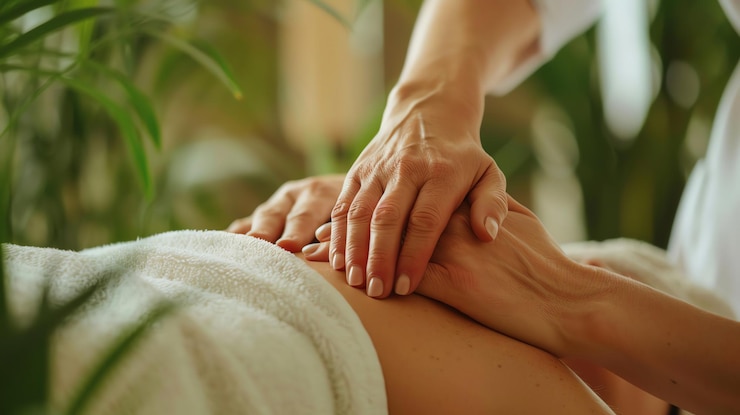 Zdjęcie kobieta otrzymuje masaż pleców w spa