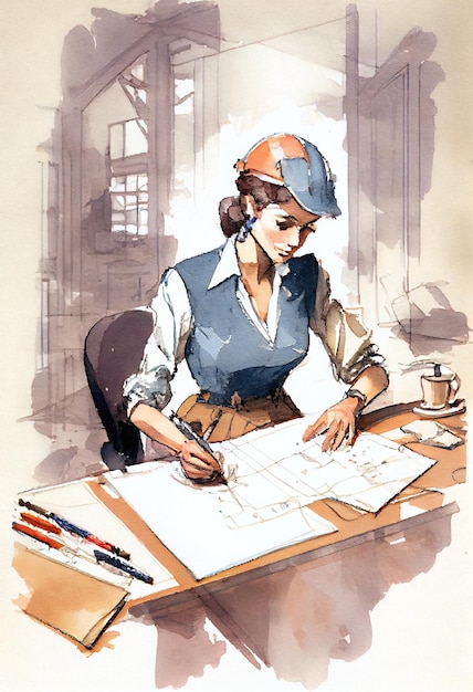 Kobieta pisze na papierze piórem i długopisem.