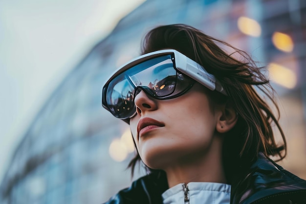 Zdjęcie kobieta planistka miejska w inteligentnych okularach