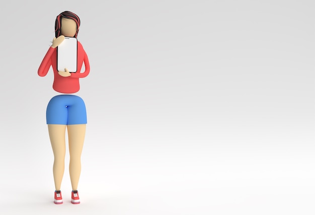 Kobieta Pokaż Makiety Inteligentny Telefon Z Pustym Ekranem Renderowania 3d.