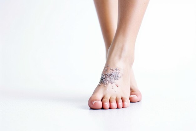 Kobieta popękane pięty z białym tłem koncepcja zdrowej stopy Generative AI