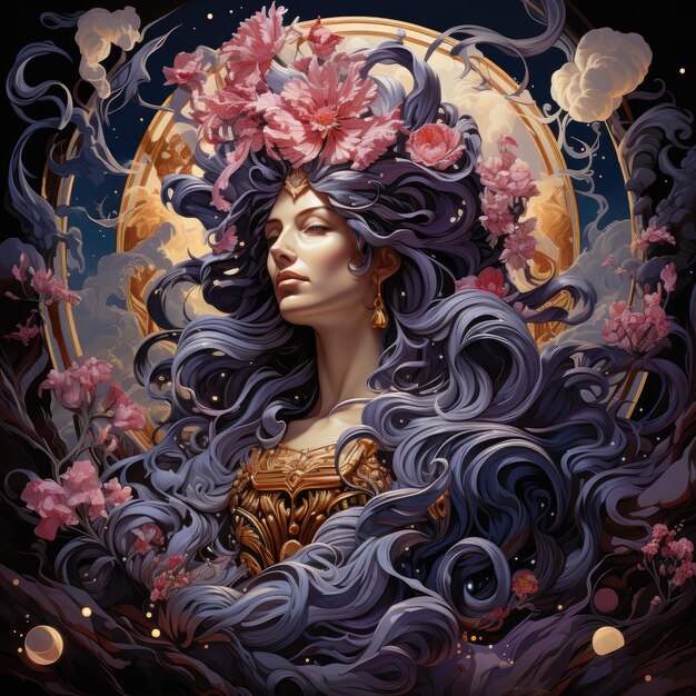 kobieta poza twarz mroczna fantazja ilustracja magiczna karta tarota okładka albumu artystycznego tatuaż naklejka dekoracje ścienne