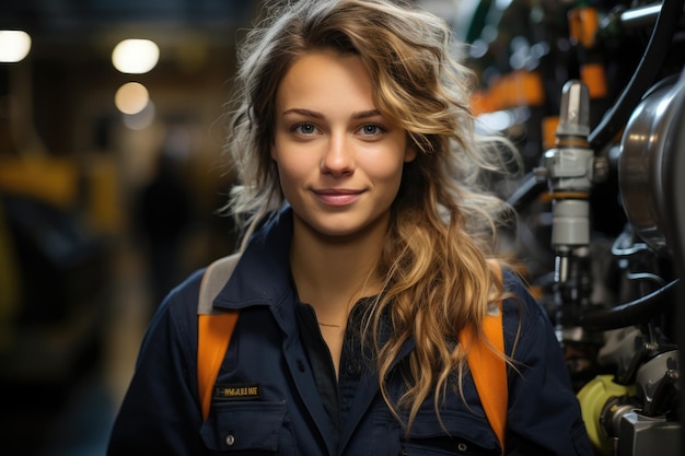 Zdjęcie kobieta pracująca w przemyśle w kasku, instalator klimatyzatorów