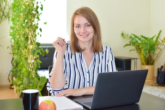 kobieta pracuje zdalnie z domu zdalny pozytywny pracownik