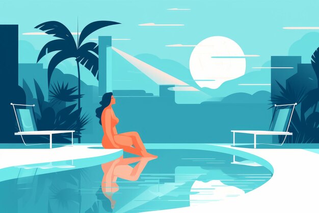 Kobieta relaksująca się wokół basenu na wakacjach generatywny ai