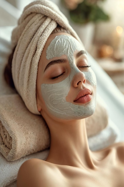 Kobieta relaksująca się z maską na twarz