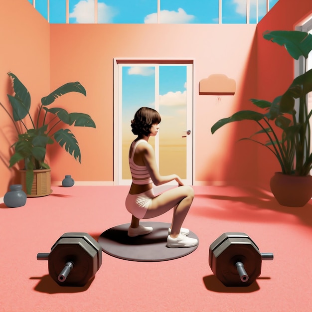 Kobieta robi przysiady na macie gimnastycznej Generative AI