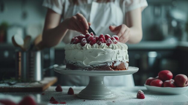 Zdjęcie kobieta robiąca ciasto w kuchni.