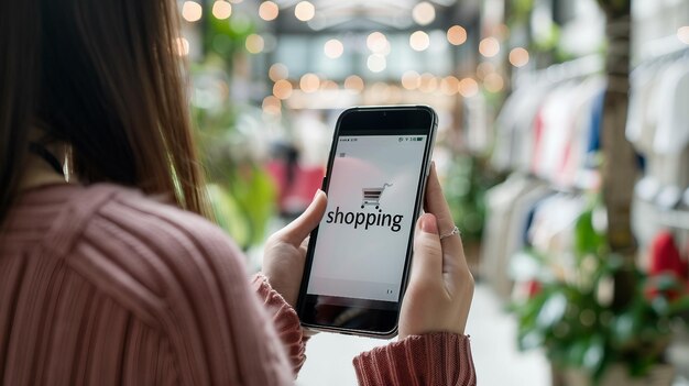 Kobieta robiąca zakupy online na smartfonie