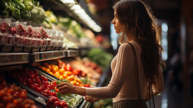 Kobieta robiąca zakupy w supermarkecie z koszem truskawek