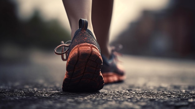 Kobieta Runner stopy biegające po drodze zbliżenie na bucie