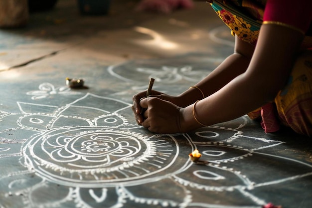 Zdjęcie kobieta rysuje kredą na ziemi
