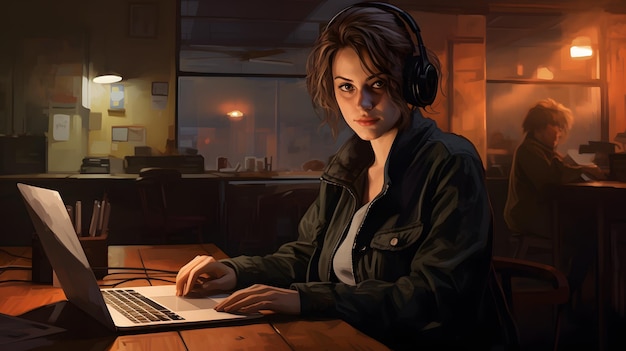 Kobieta siedząca przed laptopem Generatywna sztuczna inteligencja