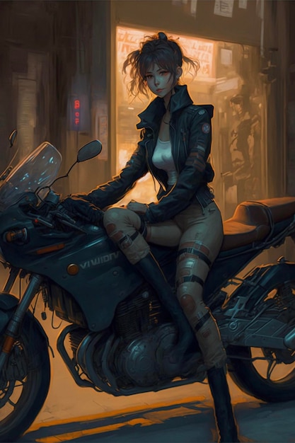 Kobieta siedząca z tyłu generatywnej ai motocykla