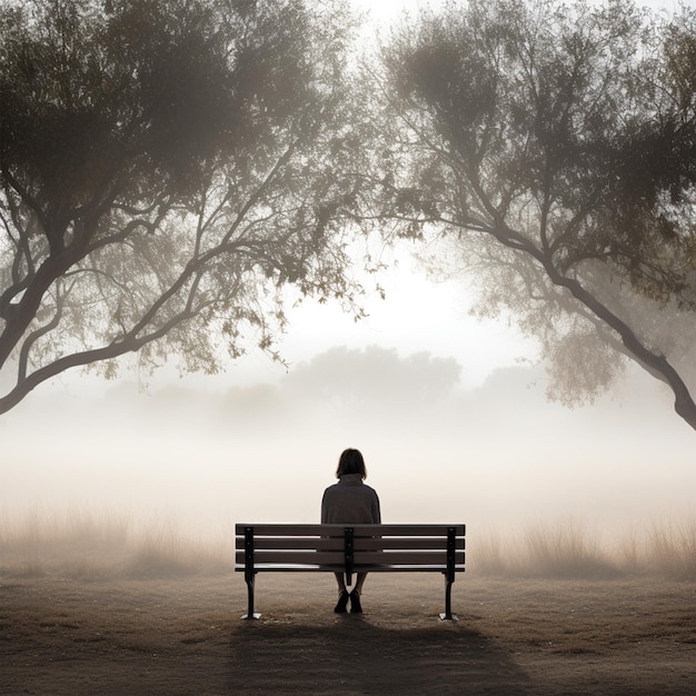 kobieta siedzi samotnie na ławce w parku