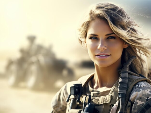 Zdjęcie kobieta służy jako oddany i nieustraszony żołnierz