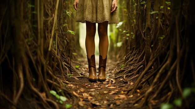 Kobieta spacerująca po jesieni w lesie.