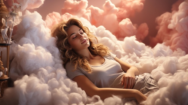 Zdjęcie kobieta śpiąca w chmurze