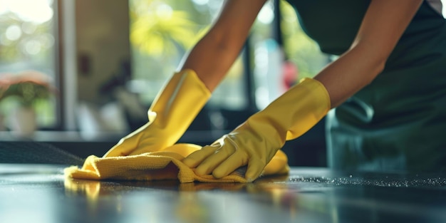 Kobieta sprzątająca dom w rękawiczkach Generatywna sztuczna inteligencja