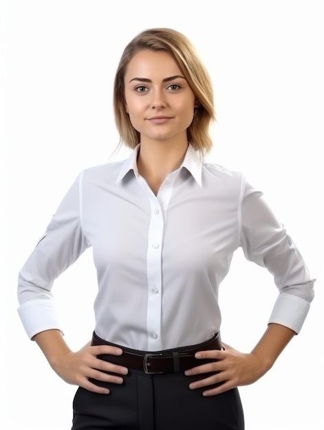 Zdjęcie kobieta stojąca z rękami na biodrach