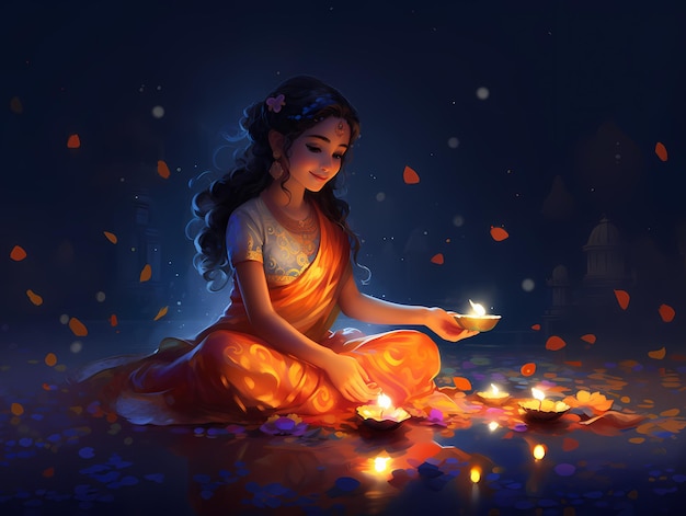 Kobieta świętuje ilustrację diwali