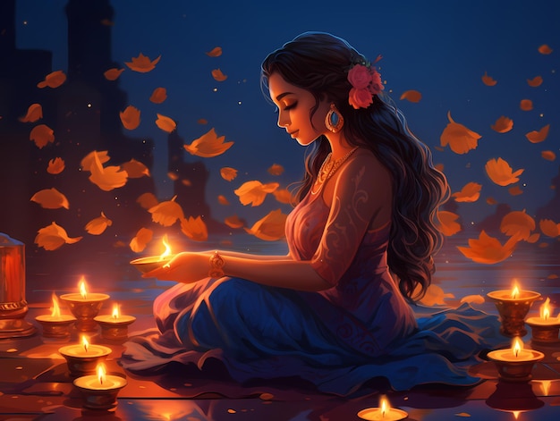 Kobieta świętuje ilustrację diwali