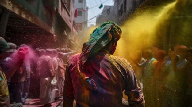 Kobieta świętuje święto holi w indiach