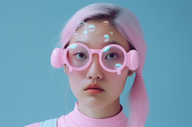 Kobieta sztuka kapelusz kreatywny stylowy kolorowy lateks moda portret piękno okulary Generative AI