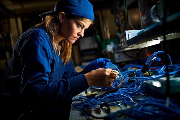 kobieta technik pracująca w serwerowni