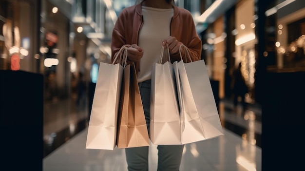 Kobieta trzyma torby na zakupy w centrum handlowym