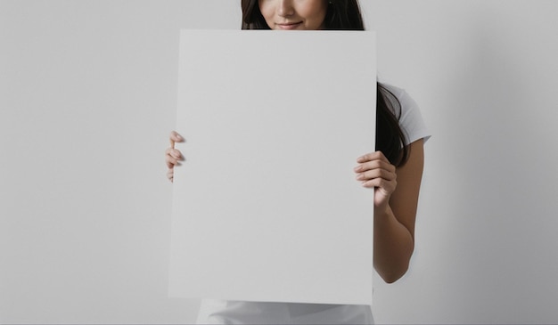 Kobieta trzymająca biały znak na twarzy makieta banera wygenerowana przez sztuczną inteligencję