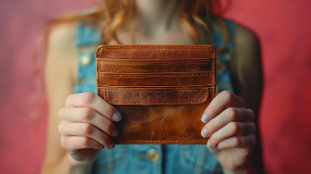 Kobieta trzymająca pusty portfel i torebkę Nie ma pieniędzy na płatności rachunków, pożyczki z kart kredytowych lub wydatki Pojęcie bankructwa bankructwa lub długu finansowego