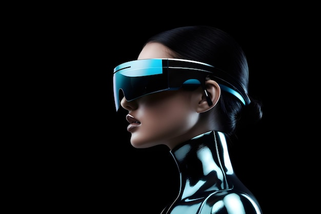Kobieta ubrana w futurystyczny kostium czarnego robota