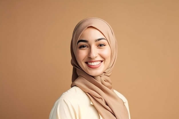 Kobieta ubrana w hidżab z brązowym tłem