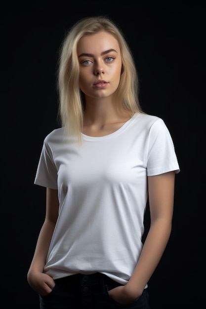 Zdjęcie kobieta ubrana w makietę białej koszulki