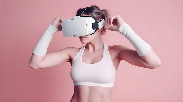 Kobieta ubrana w zestaw słuchawkowy wirtualnej rzeczywistości